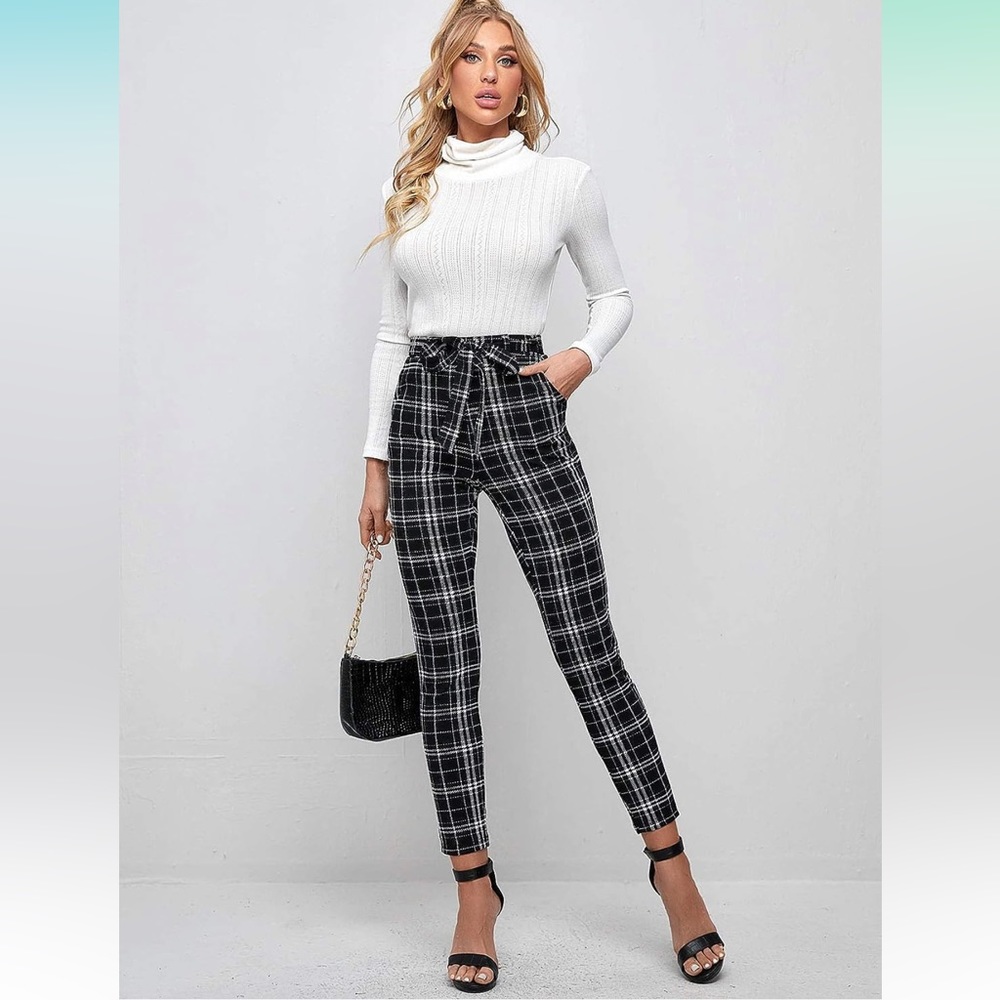 Women's Stretchy Plaid Print Pants Soft Skinny Regular Fashion Leggings
